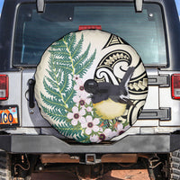 Endemic Tomtit New Zealand Spare Tire Cover Miromiro Manuka Silver Fern Maori Pattern LT14 Cream - Polynesian Pride