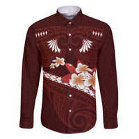 Oxblood Polynesia Family Matching Long Sleeve Bodycon Dress and Hawaiian Shirt Tribal Pattern Tropical Frangipani