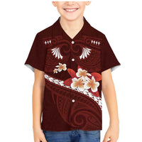 Oxblood Polynesia Family Matching Mermaid Dress and Hawaiian Shirt Tribal Pattern Tropical Frangipani