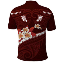 Oxblood Polynesia Polo Shirt Tribal Pattern Tropical Frangipani