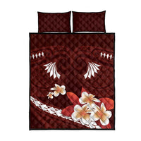 Oxblood Polynesia Quilt Bed Set Tribal Pattern Tropical Frangipani