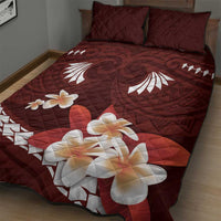Oxblood Polynesia Quilt Bed Set Tribal Pattern Tropical Frangipani