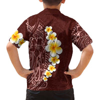 Oxblood Tropical Plumeria With Galaxy Polynesian Art Family Matching Off The Shoulder Long Sleeve Dress and Hawaiian Shirt LT14 - Polynesian Pride