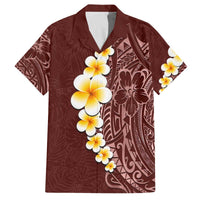 Oxblood Tropical Plumeria With Galaxy Polynesian Art Family Matching Off The Shoulder Long Sleeve Dress and Hawaiian Shirt LT14 Dad's Shirt - Short Sleeve Oxblood - Polynesian Pride