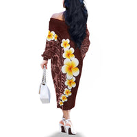 Oxblood Tropical Plumeria With Galaxy Polynesian Art Family Matching Off The Shoulder Long Sleeve Dress and Hawaiian Shirt LT14 - Polynesian Pride