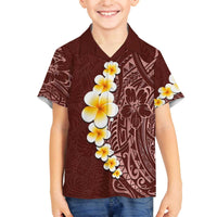 Oxblood Tropical Plumeria With Galaxy Polynesian Art Family Matching Off The Shoulder Long Sleeve Dress and Hawaiian Shirt LT14 Son's Shirt Oxblood - Polynesian Pride