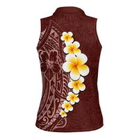 Oxblood Tropical Plumeria With Galaxy Polynesian Art Women Sleeveless Polo Shirt LT14 - Polynesian Pride