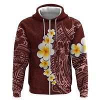 Oxblood Tropical Plumeria With Galaxy Polynesian Art Zip Hoodie