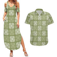 Vesuvian Green Palaka Quilt Hawaii Couples Matching Summer Maxi Dress and Hawaiian Shirt Traditional Hawaii-plaid Pattern - Polynesian Pride