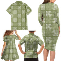 Vesuvian Green Palaka Quilt Hawaii Family Matching Long Sleeve Bodycon Dress and Hawaiian Shirt Traditional Hawaii-plaid Pattern - Polynesian Pride