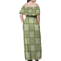 Vesuvian Green Palaka Quilt Hawaii Family Matching Off Shoulder Maxi Dress and Hawaiian Shirt Traditional Hawaii-plaid Pattern - Polynesian Pride