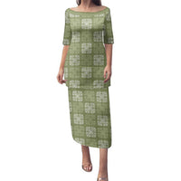 Vesuvian Green Palaka Quilt Hawaii Family Matching Puletasi and Hawaiian Shirt Traditional Hawaii-plaid Pattern LT14 Mom's Dress Vesuvian Green - Polynesian Pride