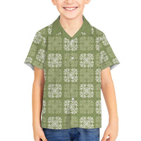 Vesuvian Green Palaka Quilt Hawaii Family Matching Puletasi and Hawaiian Shirt Traditional Hawaii-plaid Pattern LT14 Son's Shirt Vesuvian Green - Polynesian Pride