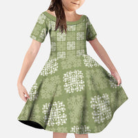Vesuvian Green Palaka Quilt Hawaii Family Matching Short Sleeve Bodycon Dress and Hawaiian Shirt Traditional Hawaii-plaid Pattern - Polynesian Pride