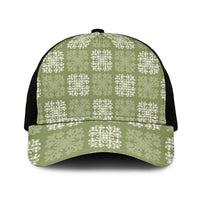 Vesuvian Green Palaka Quilt Hawaii Mesh Trucker Cap Traditional Hawaii-plaid Pattern - Polynesian Pride