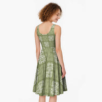 Vesuvian Green Palaka Quilt Hawaii Midi Dress Traditional Hawaii-plaid Pattern - Polynesian Pride