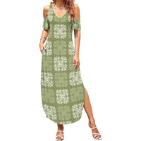 Vesuvian Green Palaka Quilt Hawaii Summer Maxi Dress Traditional Hawaii-plaid Pattern - Polynesian Pride