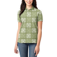 Vesuvian Green Palaka Quilt Hawaii Women Polo Shirt Traditional Hawaii-plaid Pattern - Polynesian Pride