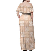 Beige Palaka Quilt Hawaii Family Matching Off Shoulder Maxi Dress and Hawaiian Shirt Traditional Hawaii-plaid Pattern - Polynesian Pride