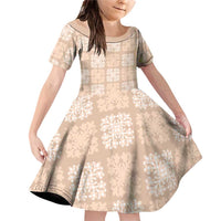 Beige Palaka Quilt Hawaii Family Matching Off Shoulder Short Dress and Hawaiian Shirt Traditional Hawaii-plaid Pattern - Polynesian Pride