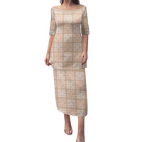 Beige Palaka Quilt Hawaii Family Matching Puletasi and Hawaiian Shirt Traditional Hawaii-plaid Pattern LT14 Mom's Dress Beige - Polynesian Pride