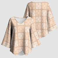 Beige Palaka Quilt Hawaii Kimono Sleeve Blouse Traditional Hawaii-plaid Pattern - Polynesian Pride