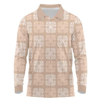 Beige Palaka Quilt Hawaii Long Sleeve Polo Shirt Traditional Hawaii-plaid Pattern - Polynesian Pride