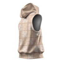 Beige Palaka Quilt Hawaii Sleeveless Hoodie Traditional Hawaii-plaid Pattern - Polynesian Pride