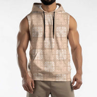 Beige Palaka Quilt Hawaii Sleeveless Hoodie Traditional Hawaii-plaid Pattern - Polynesian Pride