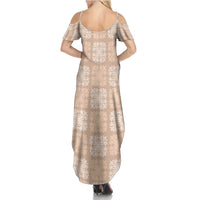 Beige Palaka Quilt Hawaii Summer Maxi Dress Traditional Hawaii-plaid Pattern - Polynesian Pride