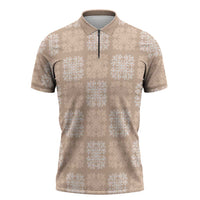 Beige Palaka Quilt Hawaii Zipper Polo Shirt Traditional Hawaii-plaid Pattern - Polynesian Pride