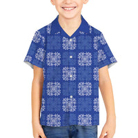 Royal Blue Palaka Quilt Hawaii Family Matching Long Sleeve Bodycon Dress and Hawaiian Shirt Traditional Hawaii-plaid Pattern - Polynesian Pride