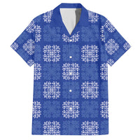 Royal Blue Palaka Quilt Hawaii Family Matching Off The Shoulder Long Sleeve Dress and Hawaiian Shirt Traditional Hawaii-plaid Pattern - Polynesian Pride
