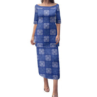 Royal Blue Palaka Quilt Hawaii Family Matching Puletasi and Hawaiian Shirt Traditional Hawaii-plaid Pattern LT14 Mom's Dress Royal Blue - Polynesian Pride