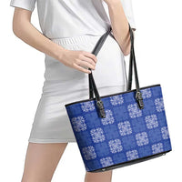Royal Blue Palaka Quilt Hawaii Leather Tote Bag Traditional Hawaii-plaid Pattern - Polynesian Pride