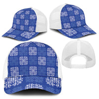 Royal Blue Palaka Quilt Hawaii Mesh Trucker Cap Traditional Hawaii-plaid Pattern - Polynesian Pride
