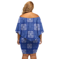 Royal Blue Palaka Quilt Hawaii Off Shoulder Short Dress Traditional Hawaii-plaid Pattern - Polynesian Pride