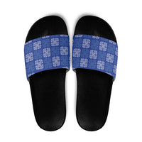 Royal Blue Palaka Quilt Hawaii Slide Sandals Traditional Hawaii-plaid Pattern LT14 Royal Blue - Polynesian Pride