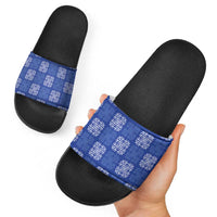 Royal Blue Palaka Quilt Hawaii Slide Sandals Traditional Hawaii-plaid Pattern LT14 - Polynesian Pride