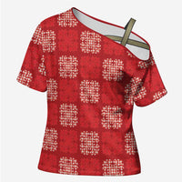 Red Palaka Quilt Hawaii Cross Shoulder Shirt Traditional Hawaii-plaid Pattern LT14 Female Red - Polynesian Pride