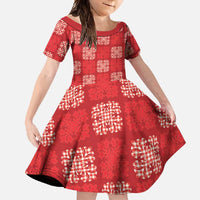 Red Palaka Quilt Hawaii Family Matching Summer Maxi Dress and Hawaiian Shirt Traditional Hawaii-plaid Pattern LT14 Daughter's Dress Red - Polynesian Pride