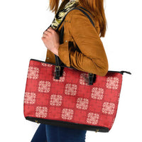 Red Palaka Quilt Hawaii Leather Tote Bag Traditional Hawaii-plaid Pattern - Polynesian Pride