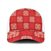 Red Palaka Quilt Hawaii Mesh Trucker Cap Traditional Hawaii-plaid Pattern LT14 One Size White Red - Polynesian Pride