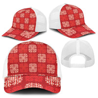 Red Palaka Quilt Hawaii Mesh Trucker Cap Traditional Hawaii-plaid Pattern LT14 - Polynesian Pride
