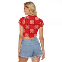 Red Palaka Quilt Hawaii Raglan Cropped T Shirt Traditional Hawaii-plaid Pattern - Polynesian Pride