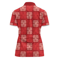 Red Palaka Quilt Hawaii Women Polo Shirt Traditional Hawaii-plaid Pattern - Polynesian Pride