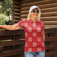 Red Palaka Quilt Hawaii Women Polo Shirt Traditional Hawaii-plaid Pattern - Polynesian Pride