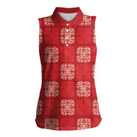 Red Palaka Quilt Hawaii Women Sleeveless Polo Shirt Traditional Hawaii-plaid Pattern - Polynesian Pride