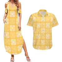 Yellow Palaka Quilt Hawaii Couples Matching Summer Maxi Dress and Hawaiian Shirt Traditional Hawaii-plaid Pattern - Polynesian Pride