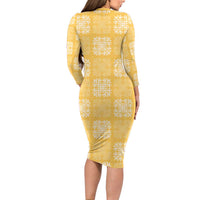 Yellow Palaka Quilt Hawaii Family Matching Long Sleeve Bodycon Dress and Hawaiian Shirt Traditional Hawaii-plaid Pattern LT14 - Polynesian Pride